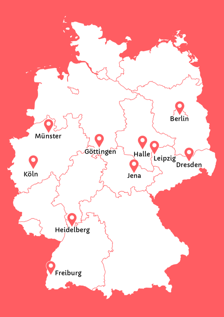 Karte der BRD mit allen ROSA-Lokalgruppen