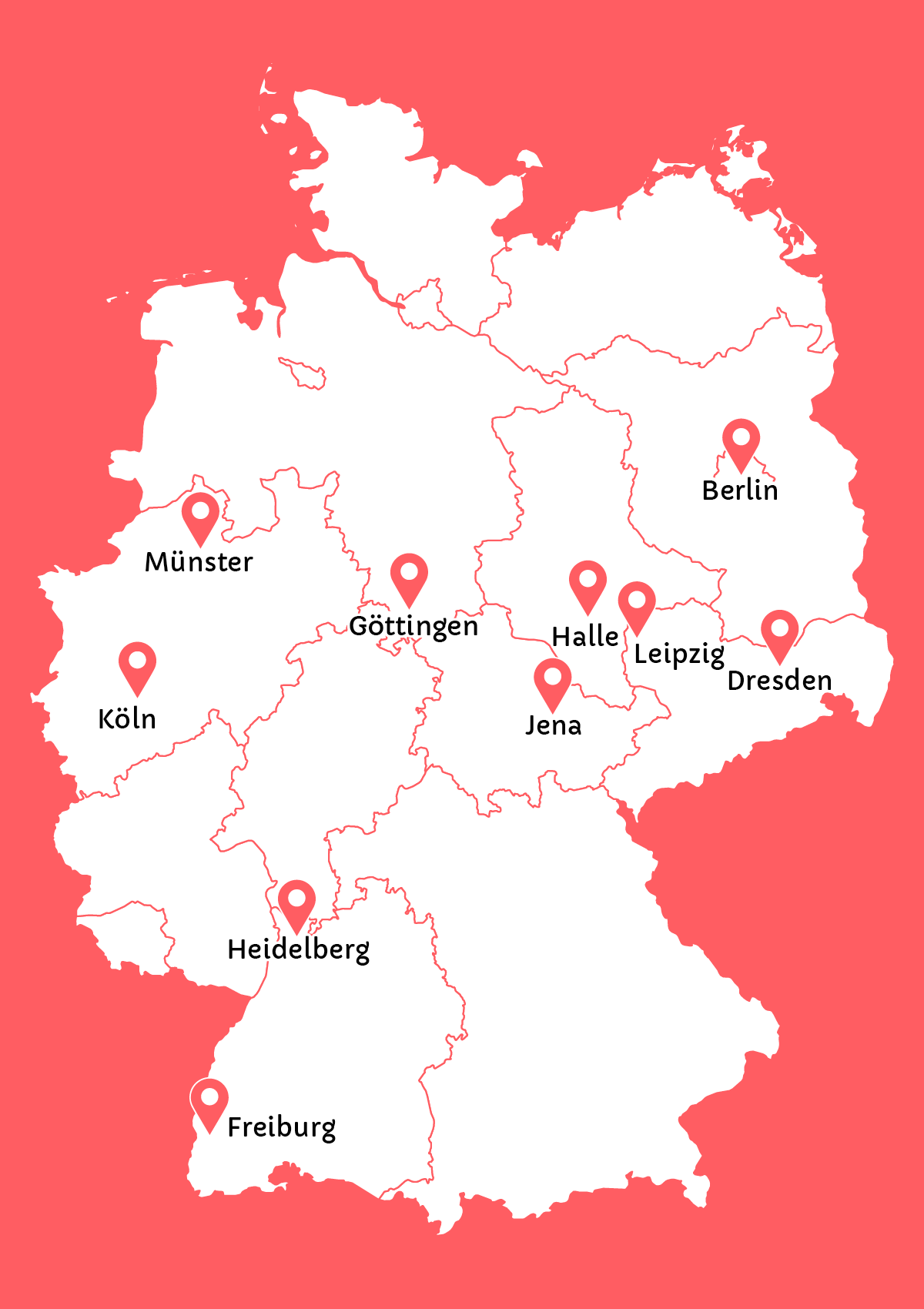 Karte der BRD mit allen ROSA-Lokalgruppen